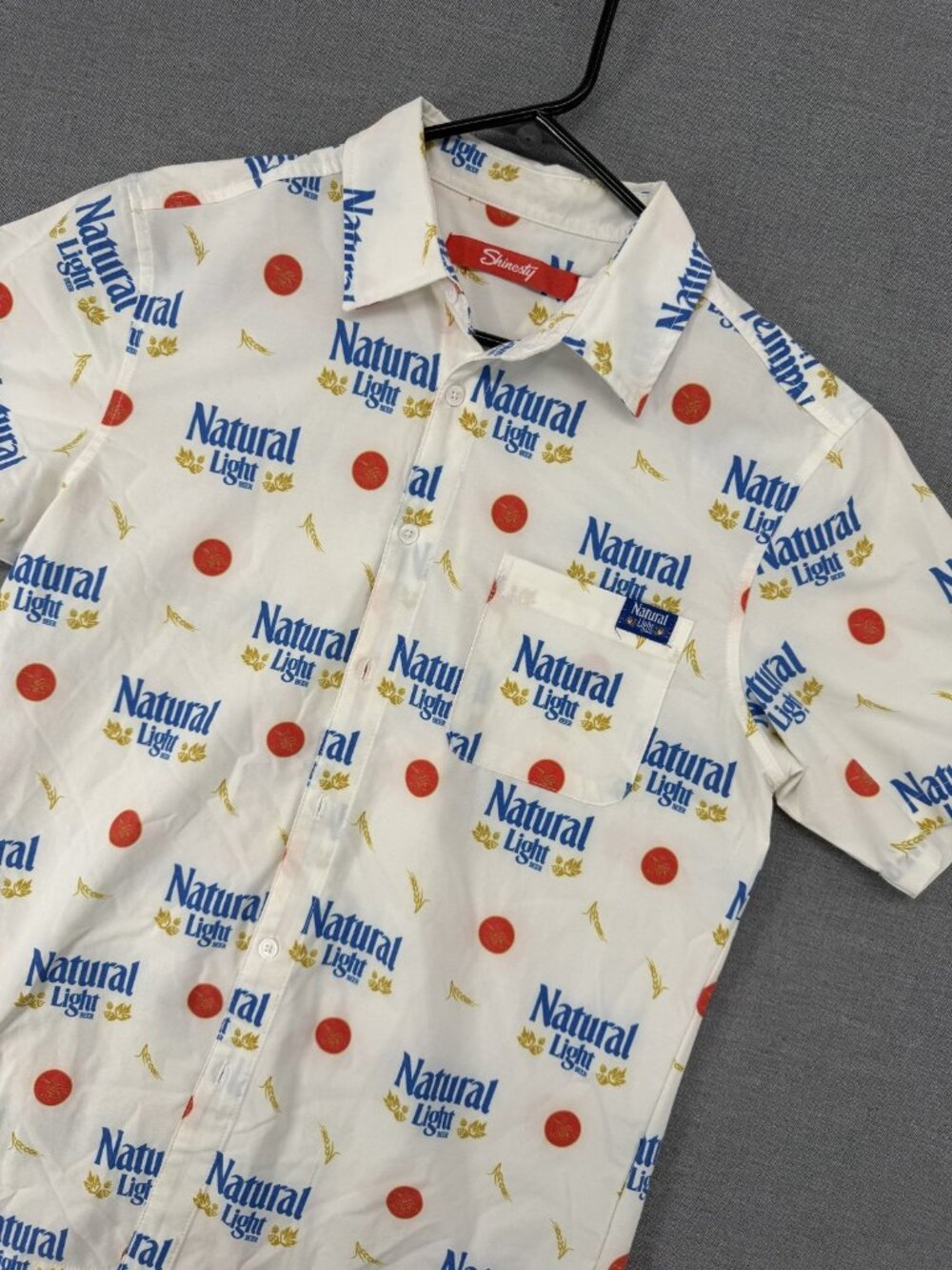 Shinesty Natural Light Beer Hawaiian Shirt Mens S AOP Button Camp